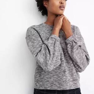 Madewell | Textured Crewneck Sweatshirt Long Puff Sleeves Slub Knit Gray Large